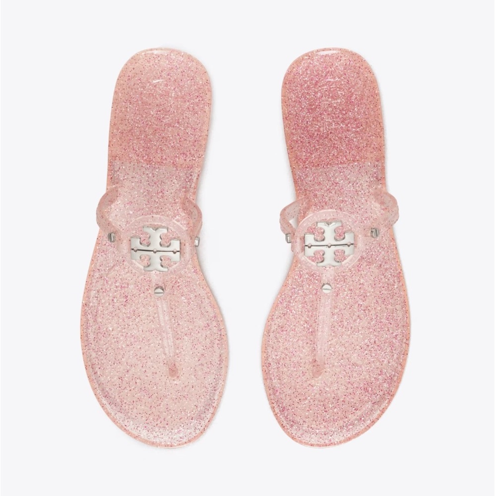 Tory Burch Mini Miller Pink Glitter Sparkle Flat Thong Sandal Flip Flops
